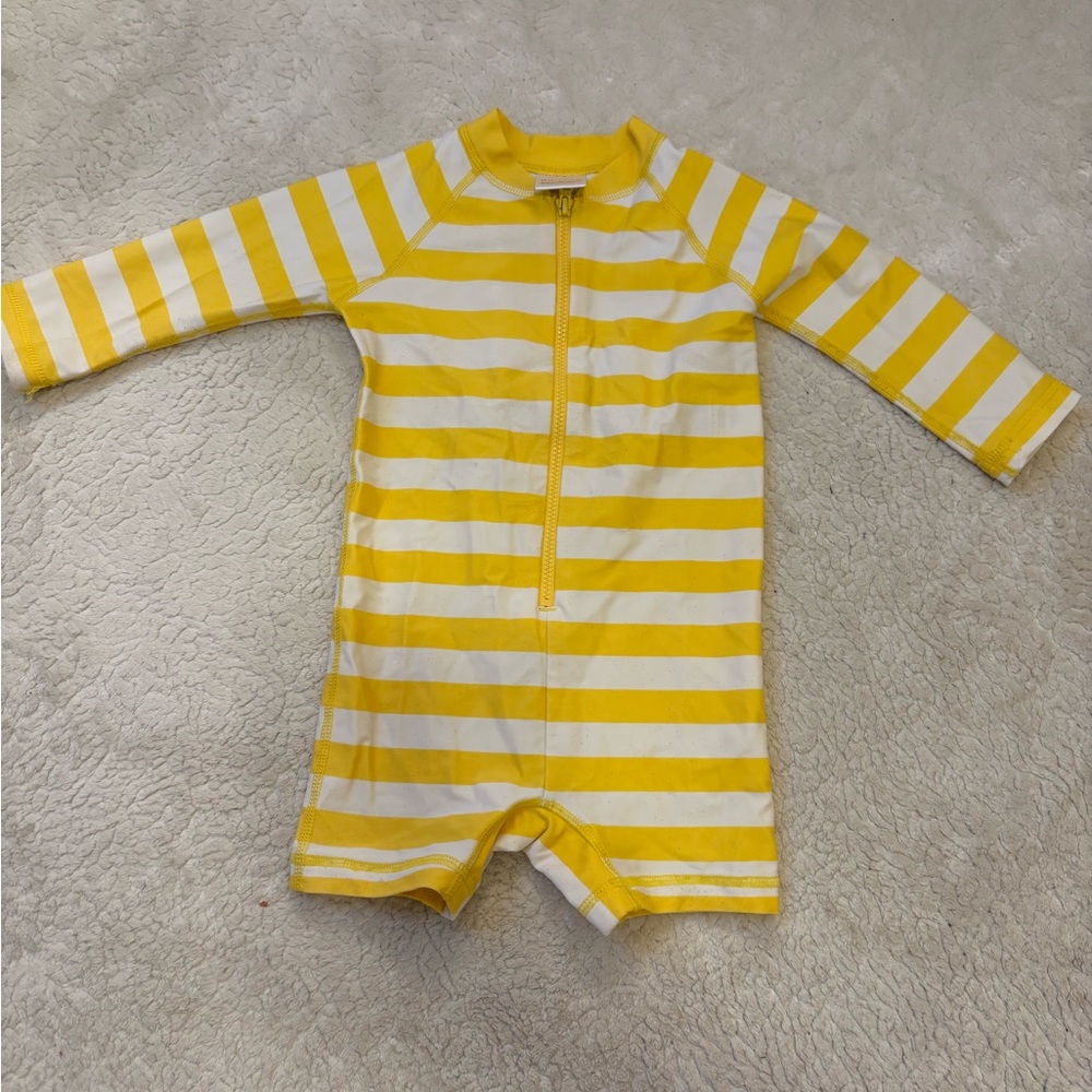 Hanna Andersson Yellow and White Striped Kids Swim One Piece